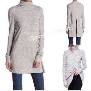 Free People NWT Stone Cold Turtleneck Top Long Sleeve Split Back Ivory Small New